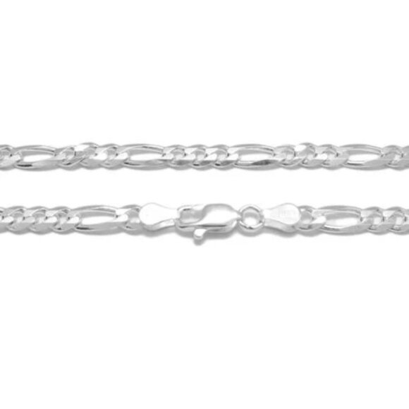 STERLING SILVER FIGARO CHAIN NECKLACE 4.5MM (GAUGE 120). AVAILABLE IN 5 LENGTHS. - Picture 2 of 3